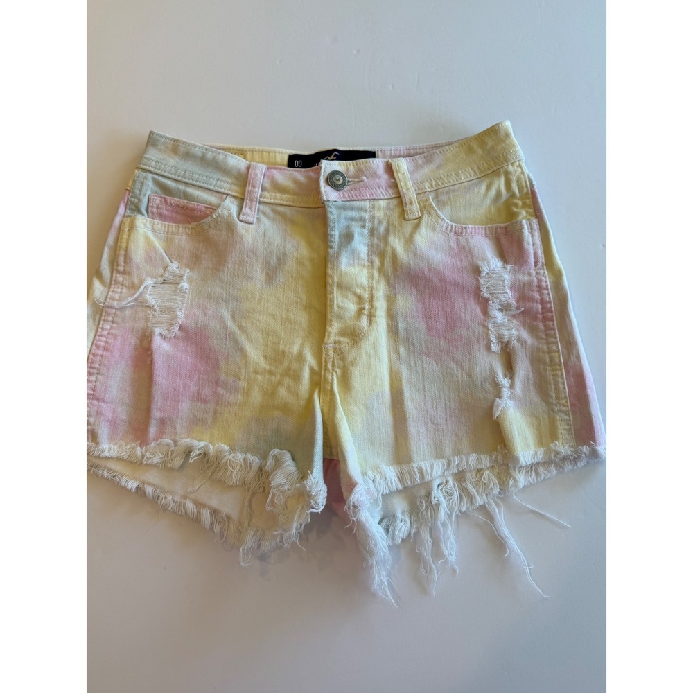 Hollister High-Rise Boyfriend Tie Dye Distressed Denim Pastel Pink‎ Yellow 00